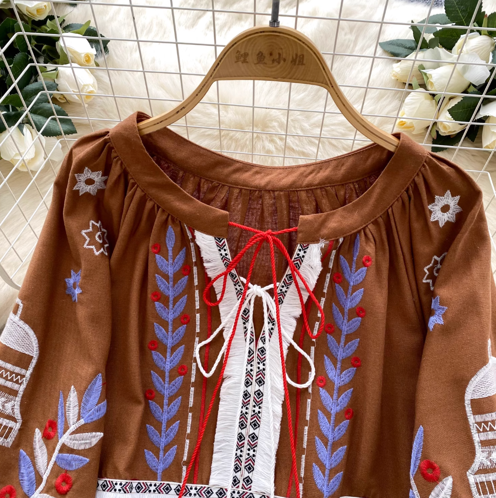 Bohemian Embroidered Loose-fit Shirt