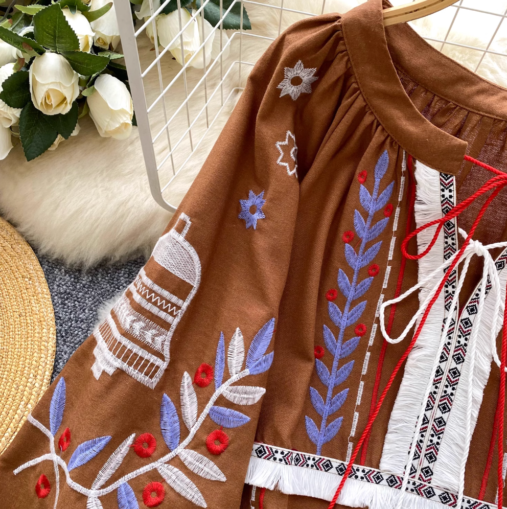 Bohemian Embroidered Loose-fit Shirt