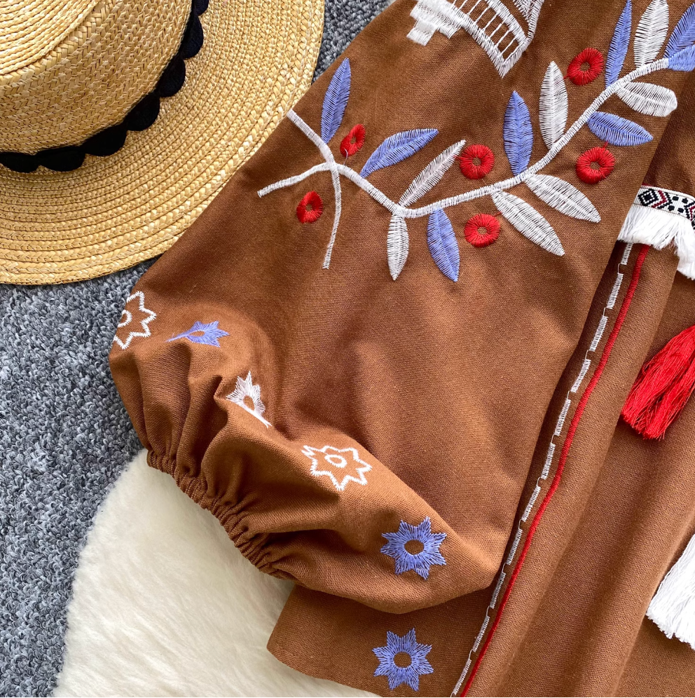 Bohemian Embroidered Loose-fit Shirt