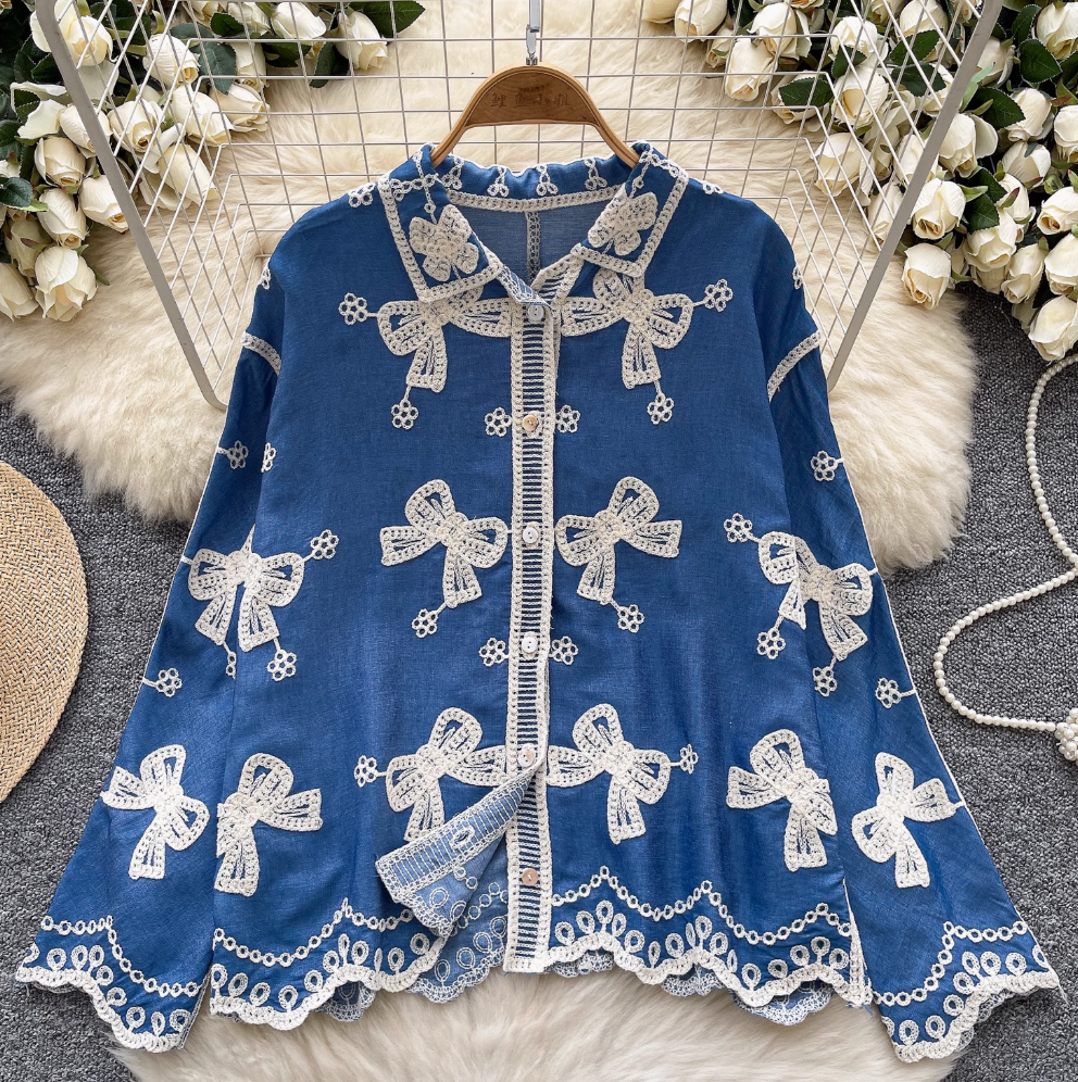 Vintage Embroidered Single-breasted Shirt