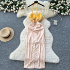 Beaded Patchwork Satin Halter Dress