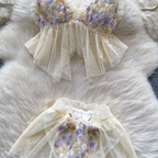 3D Floral Camisole & Mesh Shorts 2Pcs