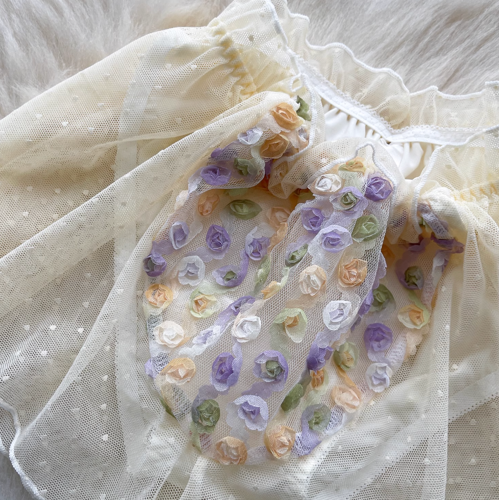 3D Floral Camisole & Mesh Shorts 2Pcs