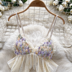 3D Floral Camisole & Mesh Shorts 2Pcs