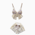 3D Floral Camisole & Mesh Shorts 2Pcs