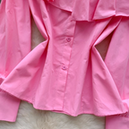 Niche Asymmetric Ruffled Neckline Shirt