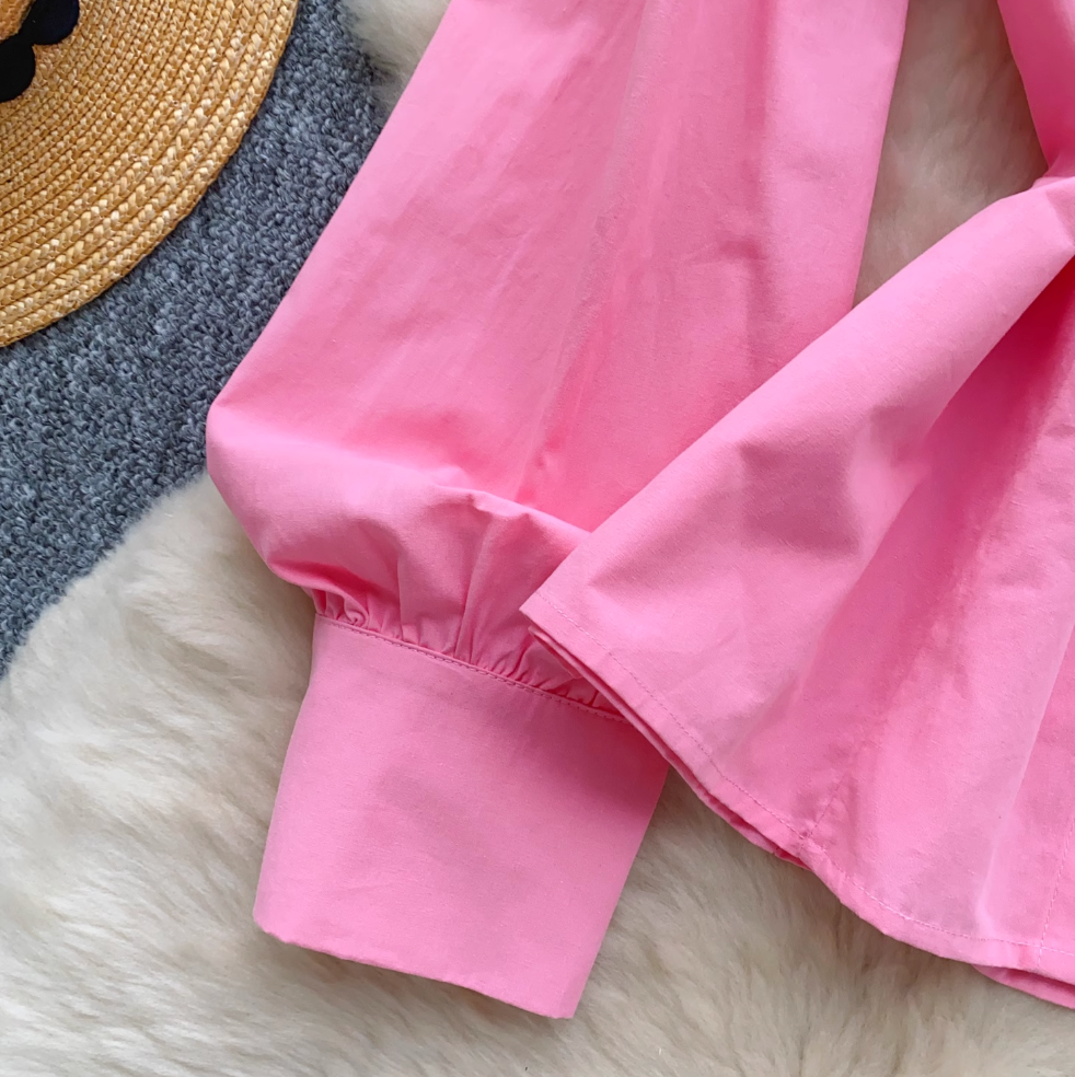 Niche Asymmetric Ruffled Neckline Shirt
