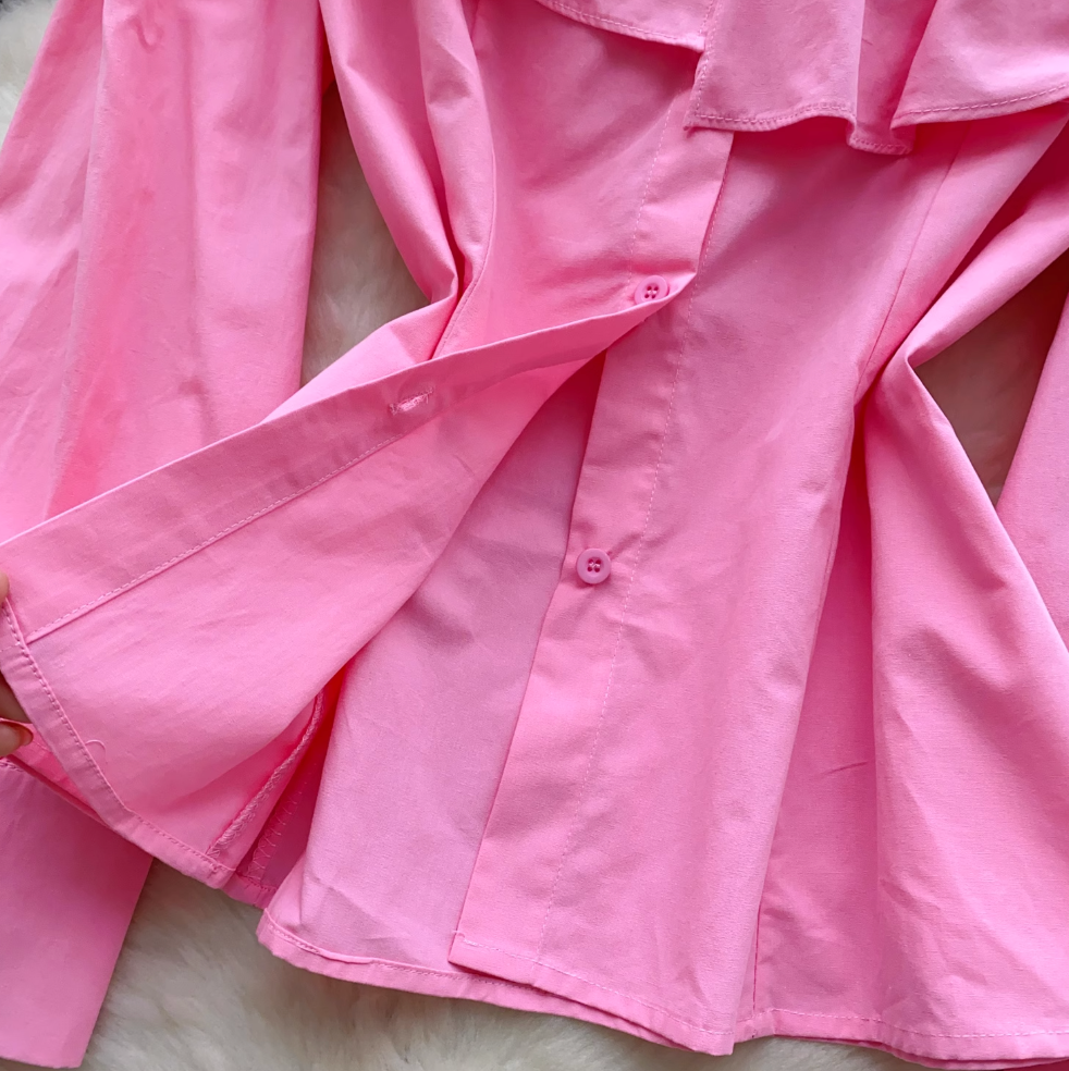 Niche Asymmetric Ruffled Neckline Shirt