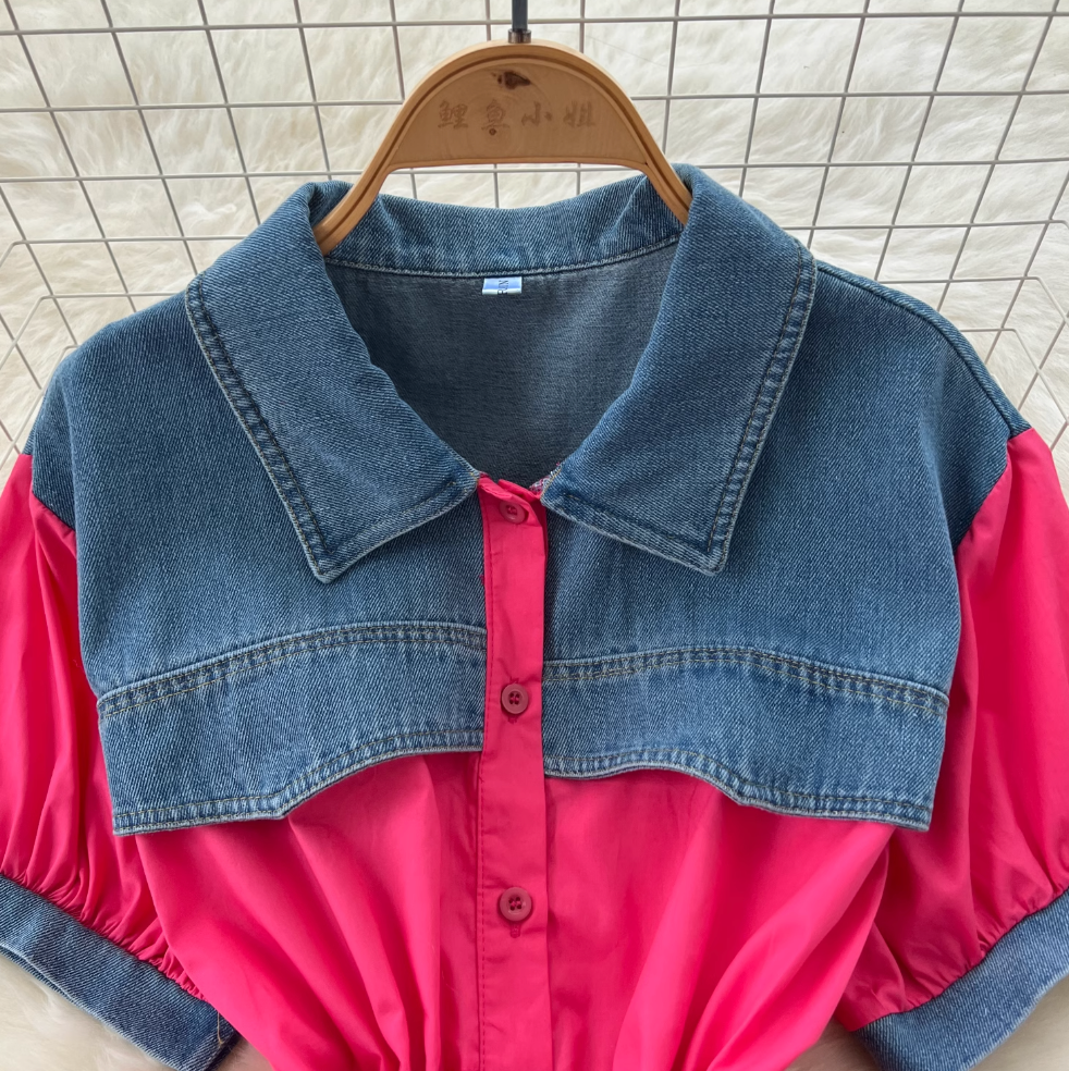 Vintage Denim Patchwork Shirt Dress