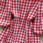 Mori Puffy Sleeve Lace-up Plaid Dress