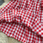Mori Puffy Sleeve Lace-up Plaid Dress