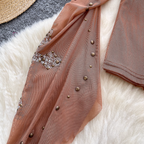 Cross Rhinestone Studded Mesh Top