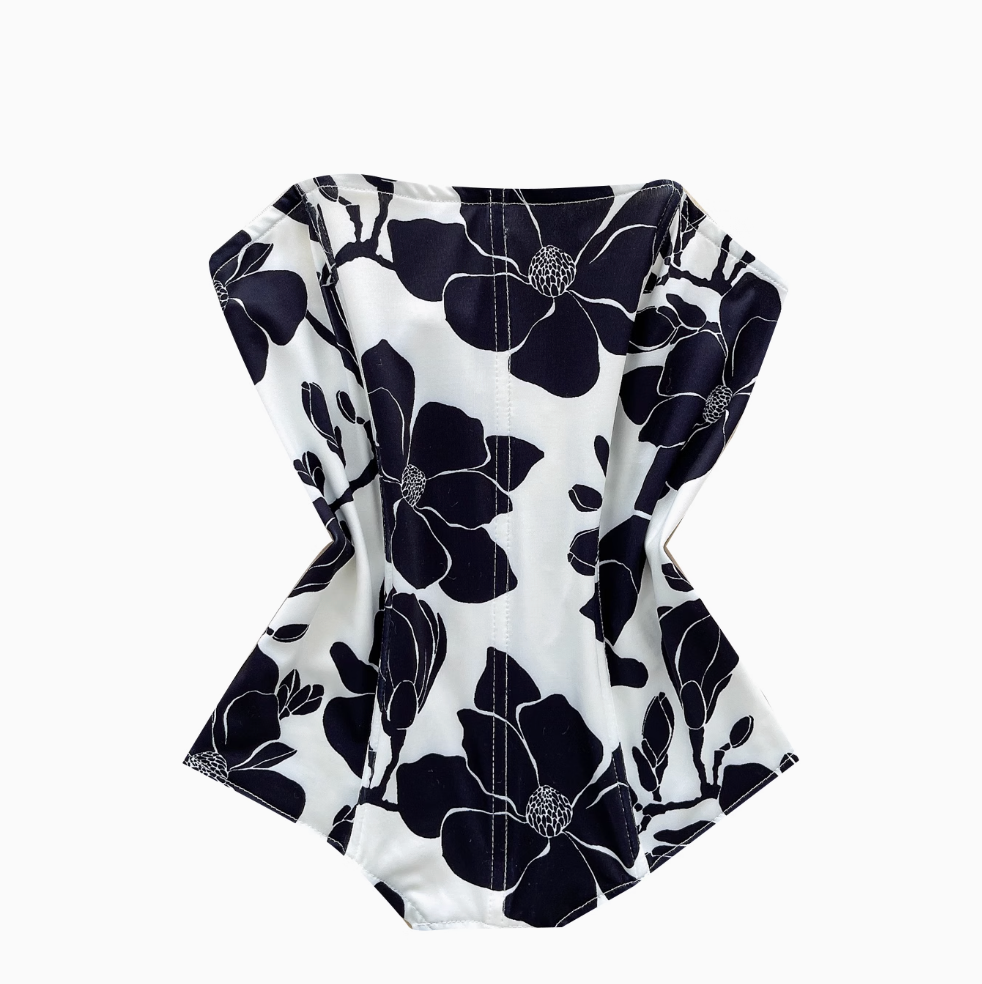 Off-shoulder Floral Printed Fishbone Top