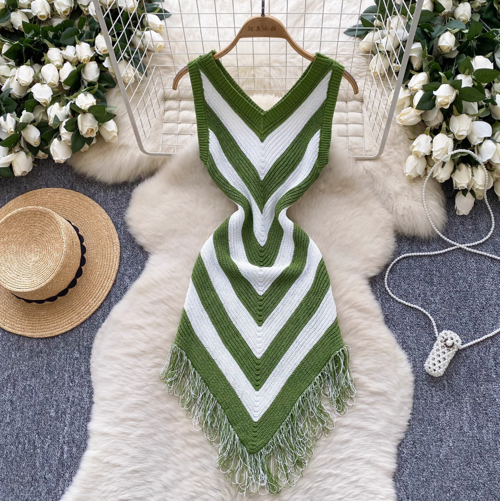 Color-blocking Lozenge Knitted Dress