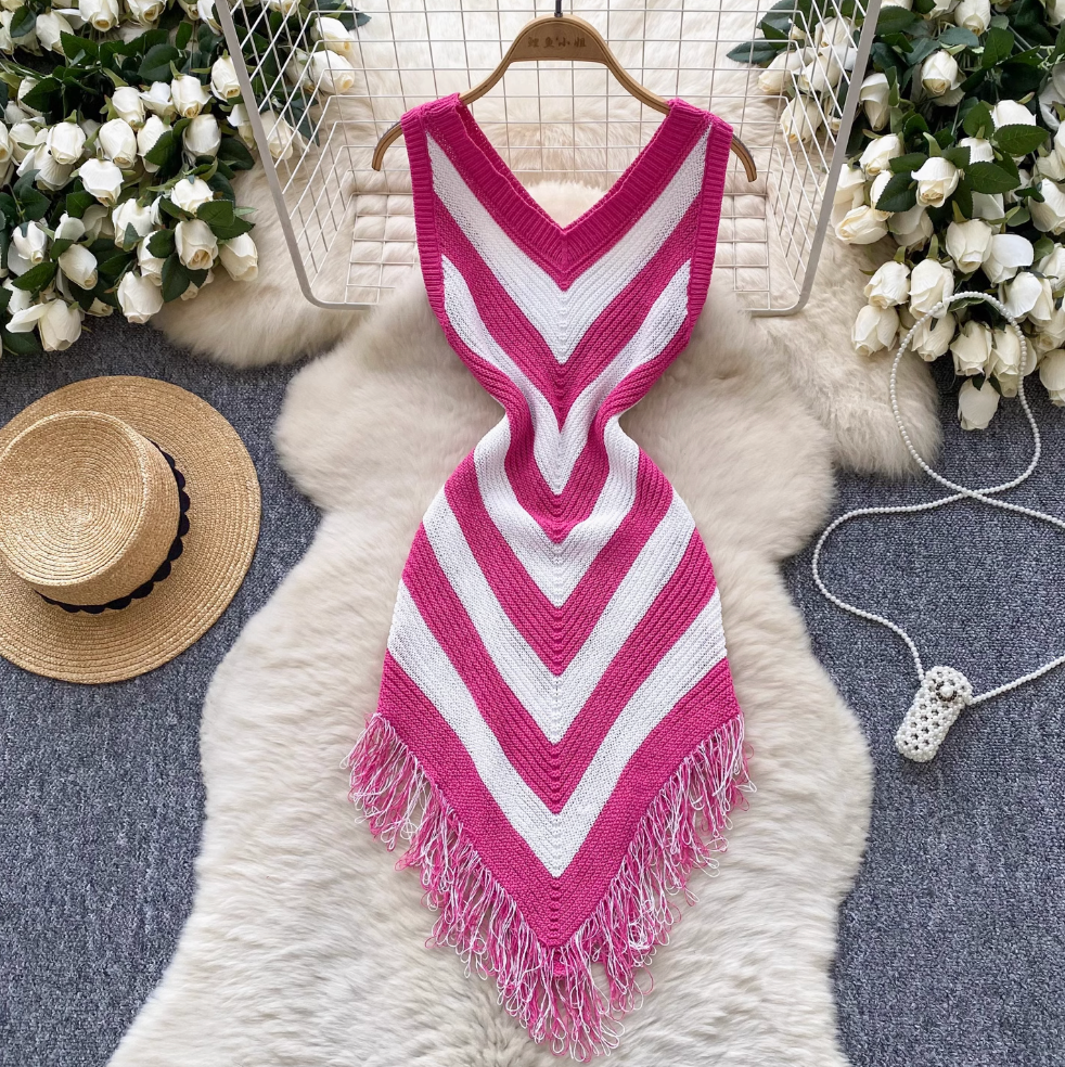 Color-blocking Lozenge Knitted Dress