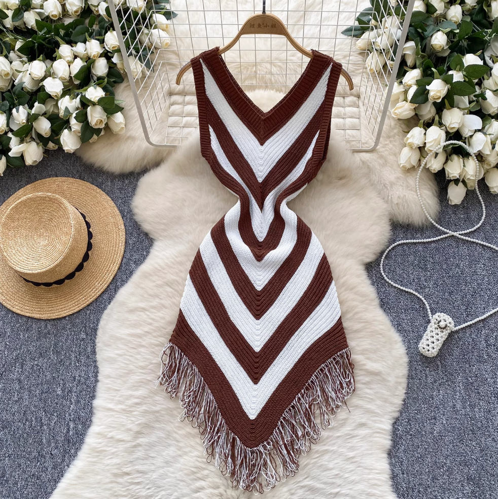 Color-blocking Lozenge Knitted Dress