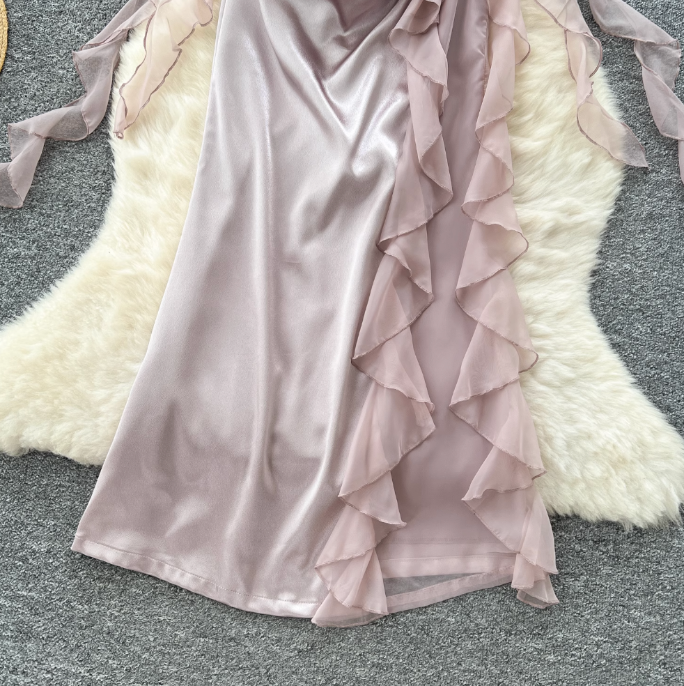 Vintage Ruffled Satin Slip Dress