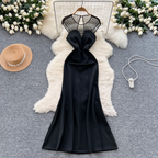 Beaded Mesh Collar Backless Dress