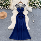 Beaded Mesh Collar Backless Dress