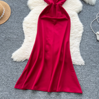 Beaded Mesh Collar Backless Dress