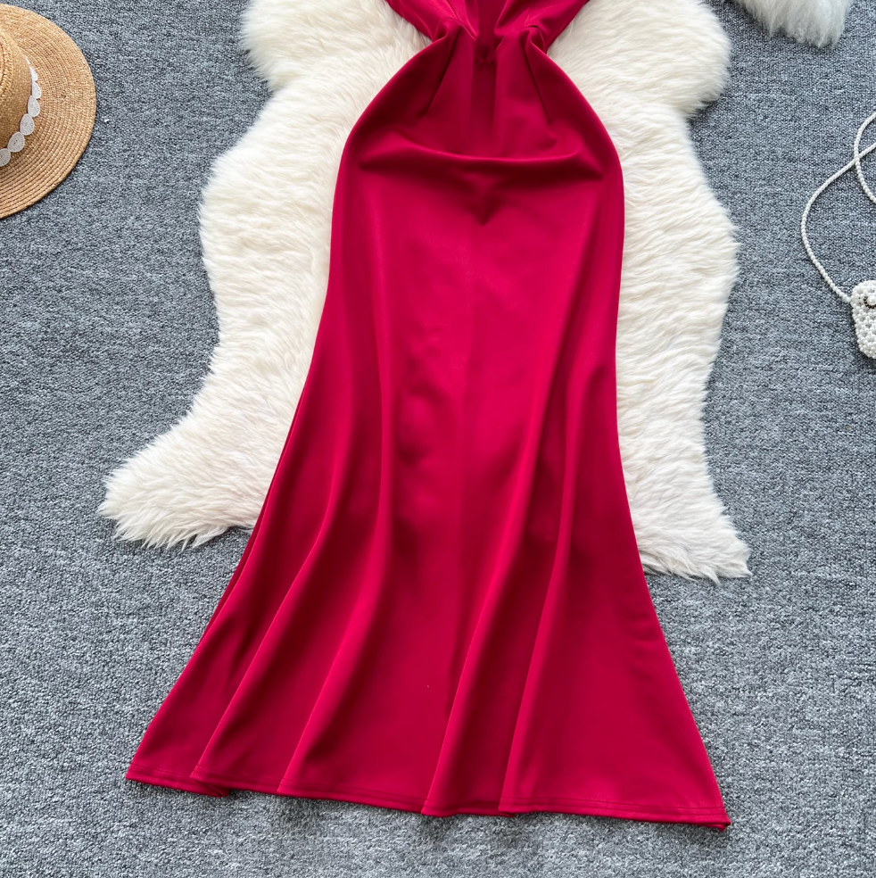 Beaded Mesh Collar Backless Dress