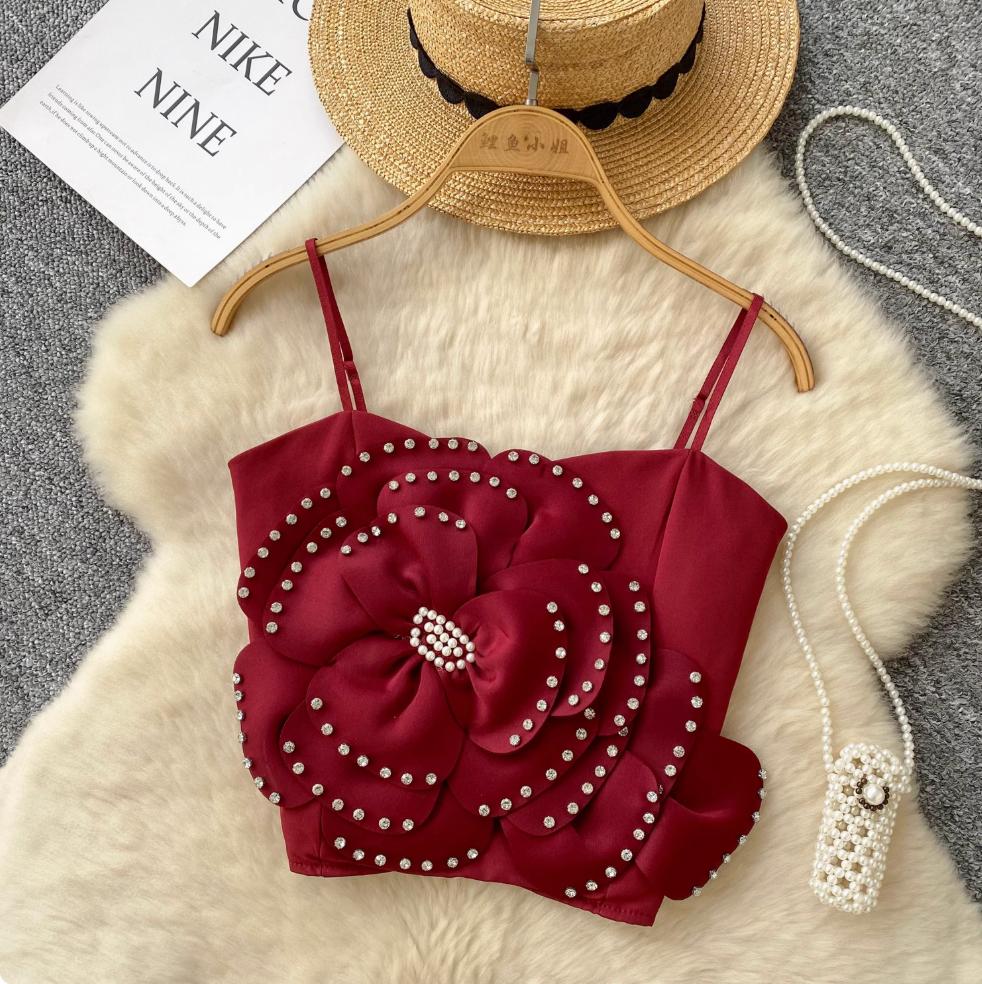 3d Beaded Flower Camisole Top