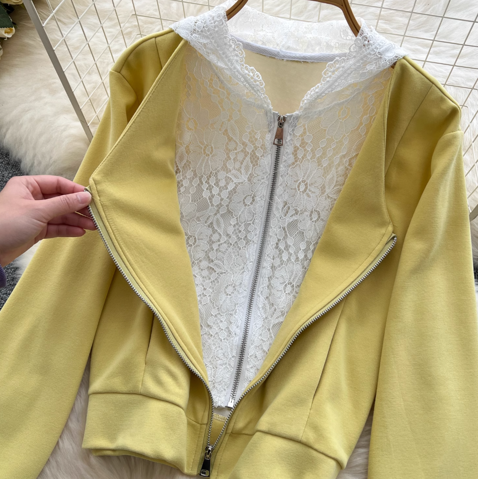 Lace Patchwork Hoodie & Trousers 2Pcs