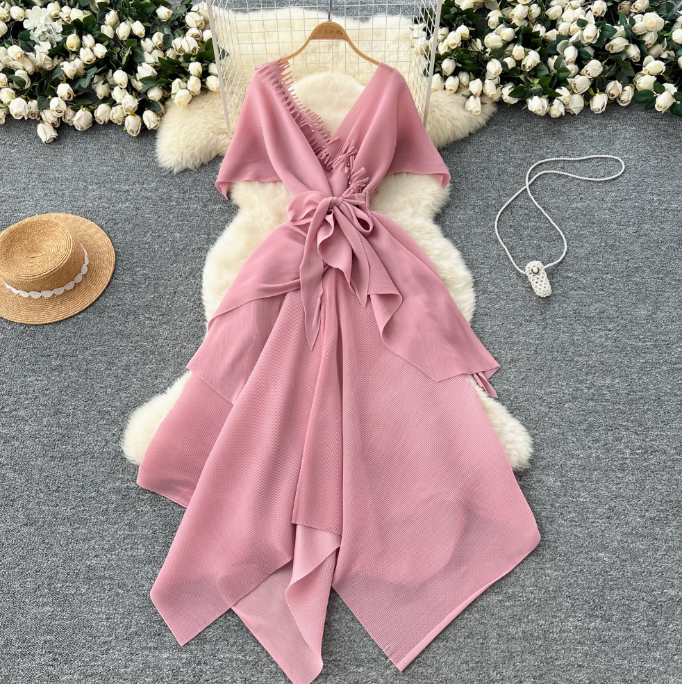 V-neck Fringed Neckline Layered Dress
