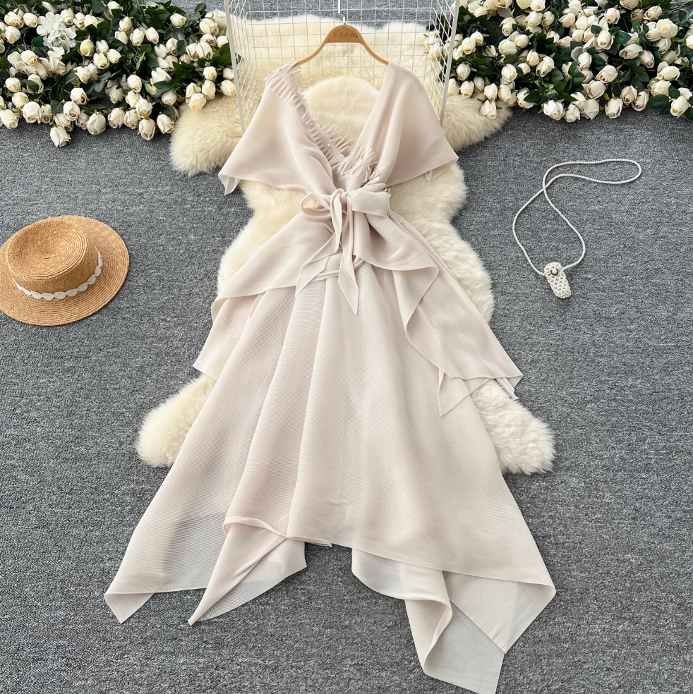 V-neck Fringed Neckline Layered Dress