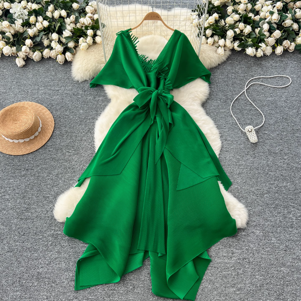 V-neck Fringed Neckline Layered Dress