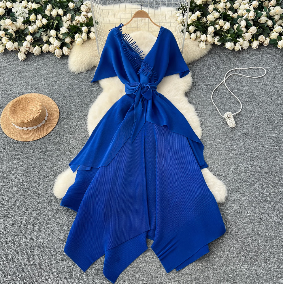 V-neck Fringed Neckline Layered Dress