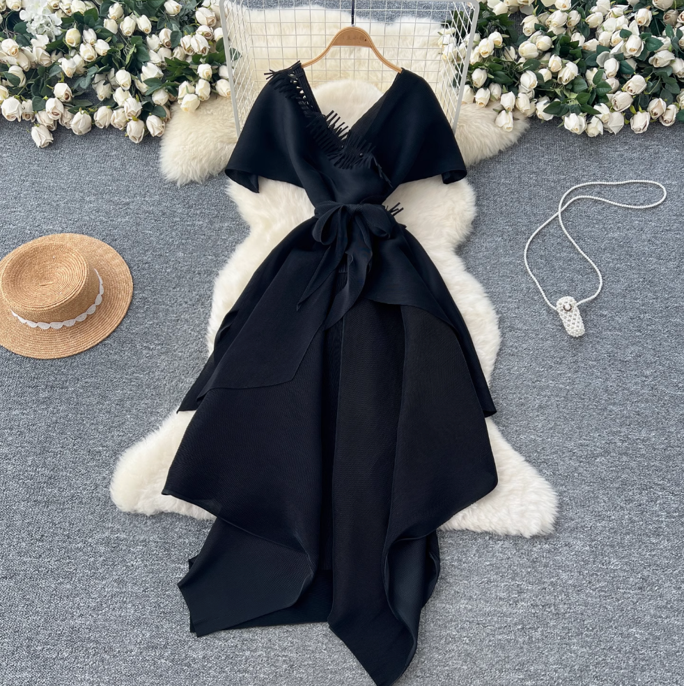 V-neck Fringed Neckline Layered Dress