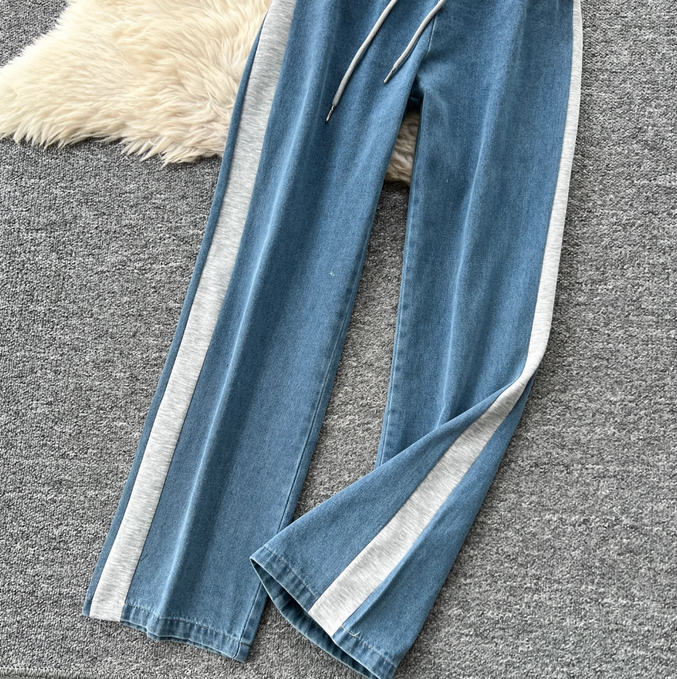 Denim Patchwork Jacket & Trousers 2Pcs