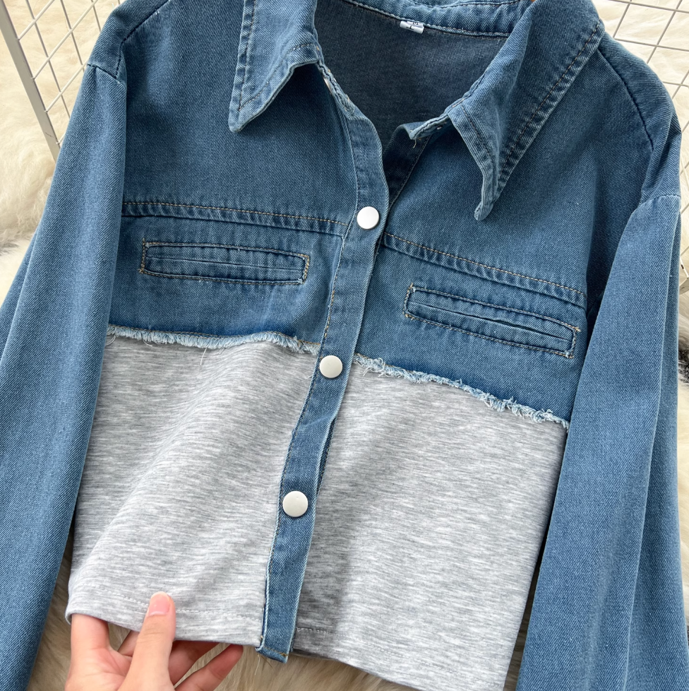 Denim Patchwork Jacket & Trousers 2Pcs