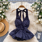 V-neck Polka Dot Ruffled Halter Top