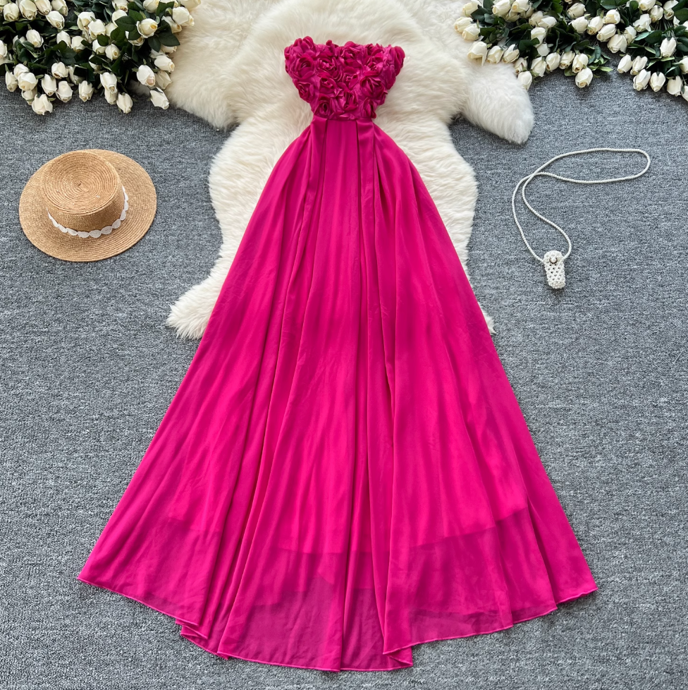Off-shoulder Rose Red Floral Dress