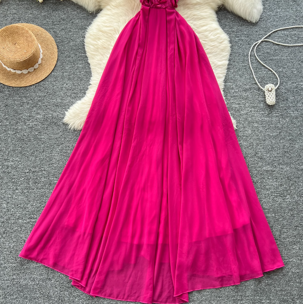 Off-shoulder Rose Red Floral Dress