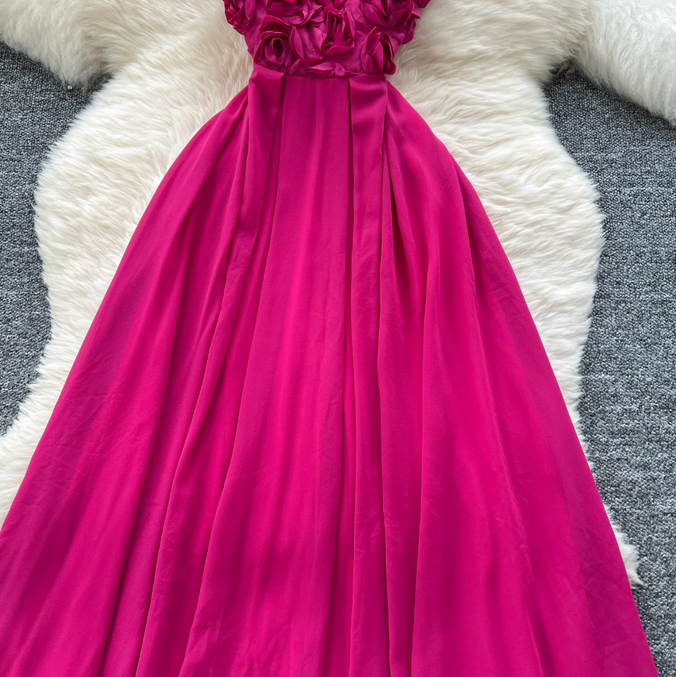 Off-shoulder Rose Red Floral Dress