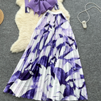 Pleated Knitwear & Floral Skirt 2Pcs