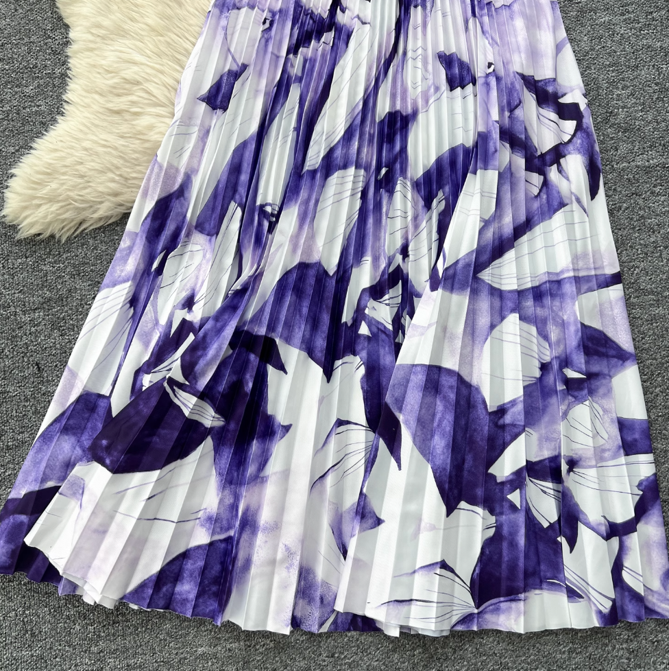 Pleated Knitwear & Floral Skirt 2Pcs