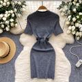 Elegant Gray Knitwear Dress with Belt