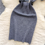 Elegant Gray Knitwear Dress with Belt