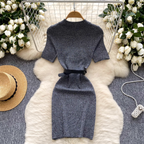 Elegant Gray Knitwear Dress with Belt