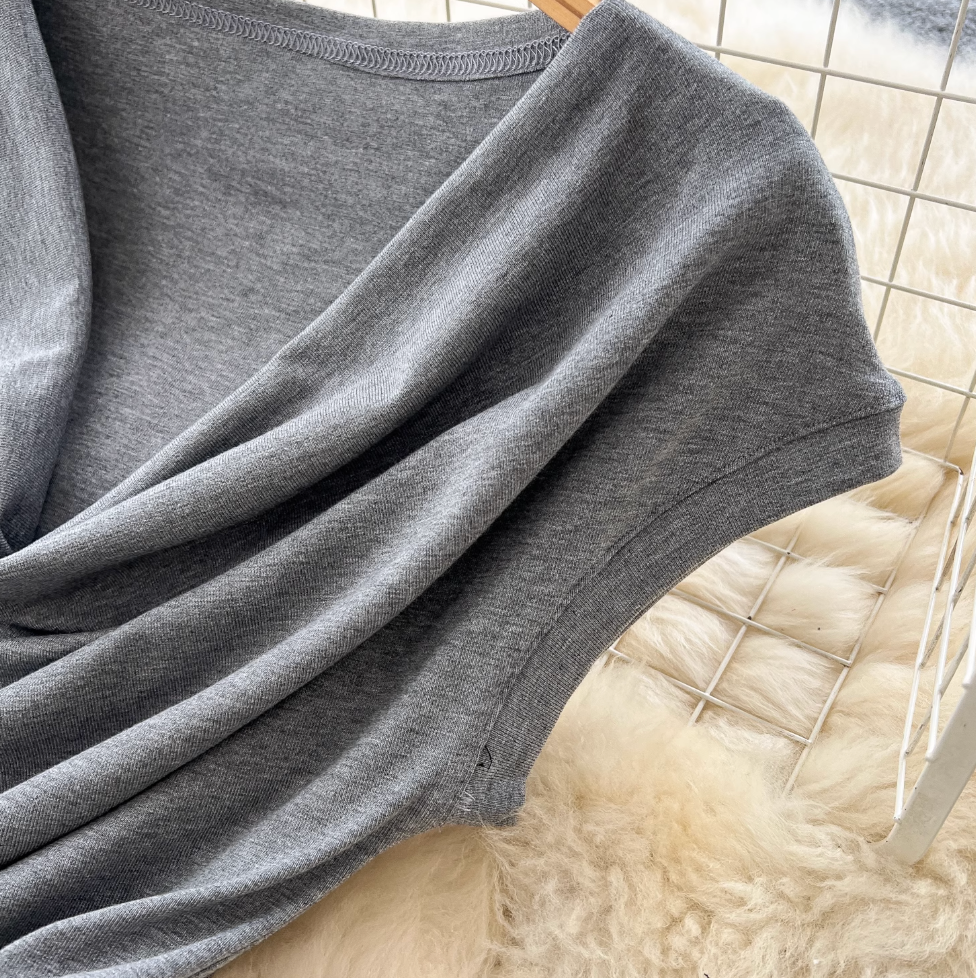 Draped Neckline Top & Skirt 2Pcs