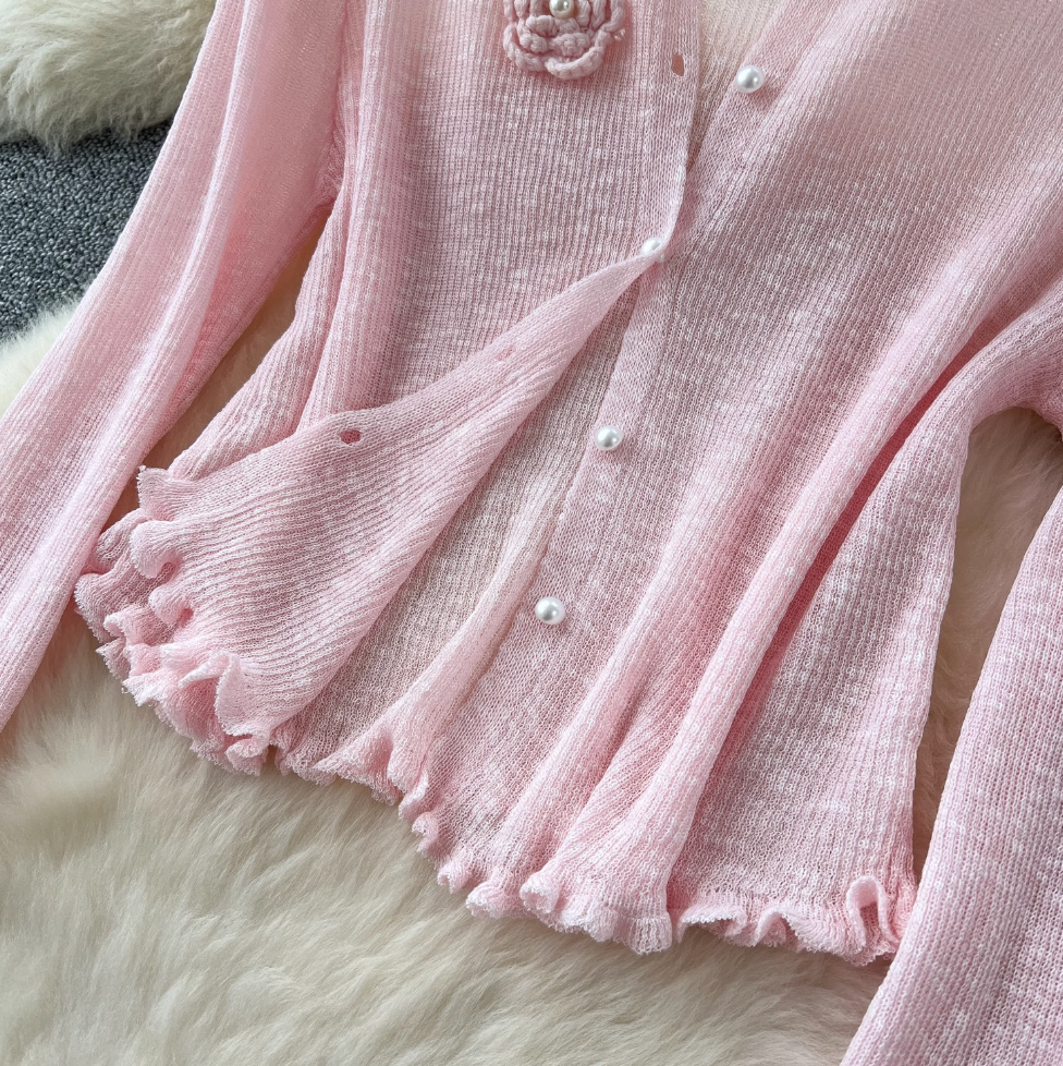 Pink Cardigan & White Slip Dress 2Pcs