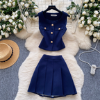 Suit Vest & Pleated Skirt Pink 2Pcs