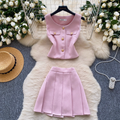 Suit Vest & Pleated Skirt Pink 2Pcs