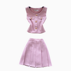 Suit Vest & Pleated Skirt Pink 2Pcs