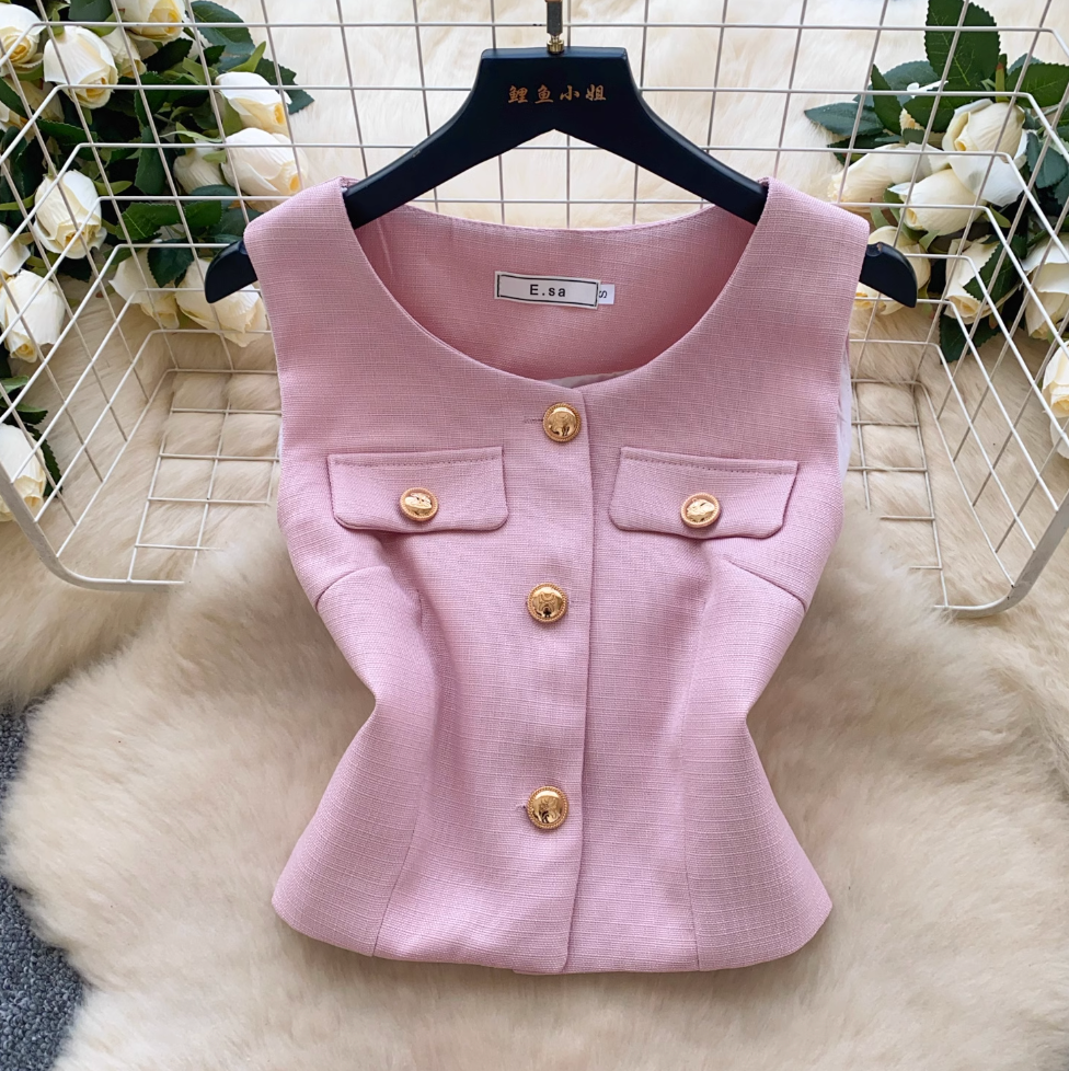 Suit Vest & Pleated Skirt Pink 2Pcs