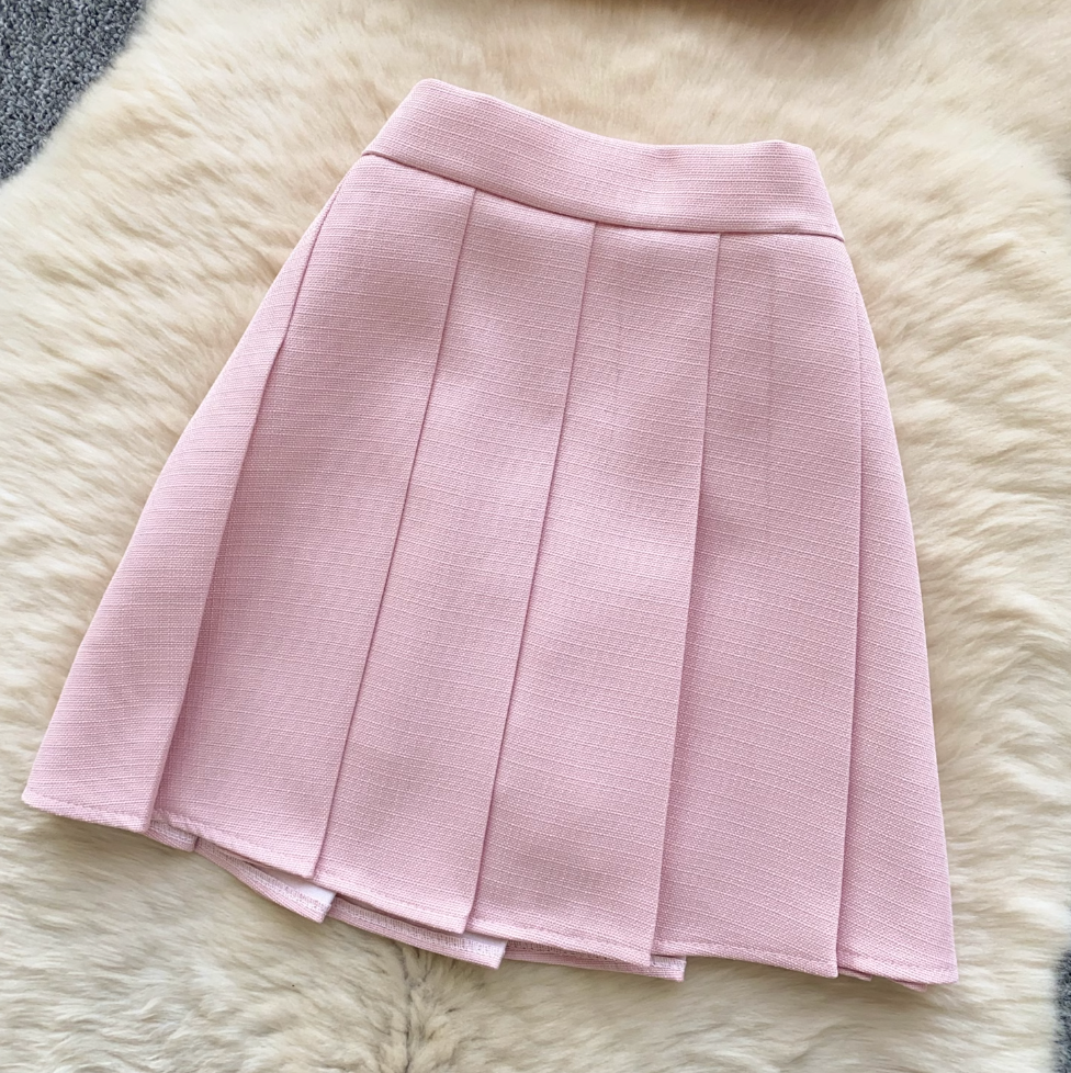 Suit Vest & Pleated Skirt Pink 2Pcs